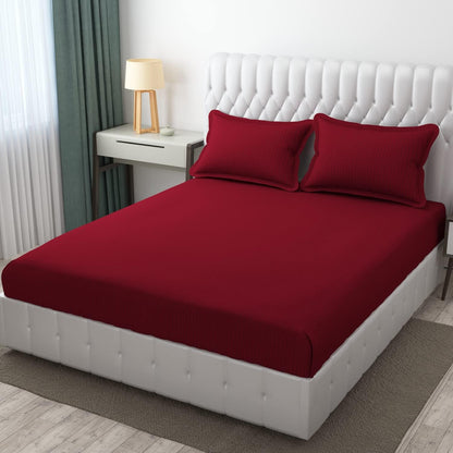 Dark Red Satin Premium King Size Bedsheet (108" x 108"): 400 TC