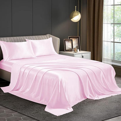 Pink Silk Plain Premium King Size Bedsheet (108" x 108") 300 TC