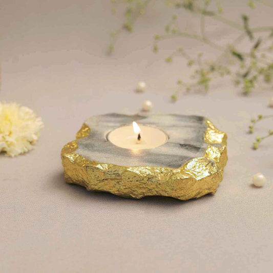 Tealight Holder (Kayampura Stone & Gold Foil)