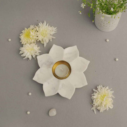 Sunflower Tealight Holder (Marble & Brass)