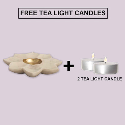 Sunflower Tealight Holder (Marble & Brass)