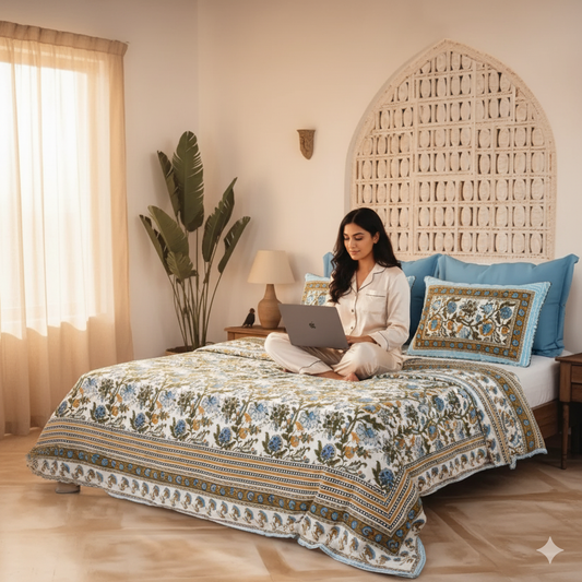 Sitara Jaipuri Block Print - 400 TC - King Size (108 x 108)