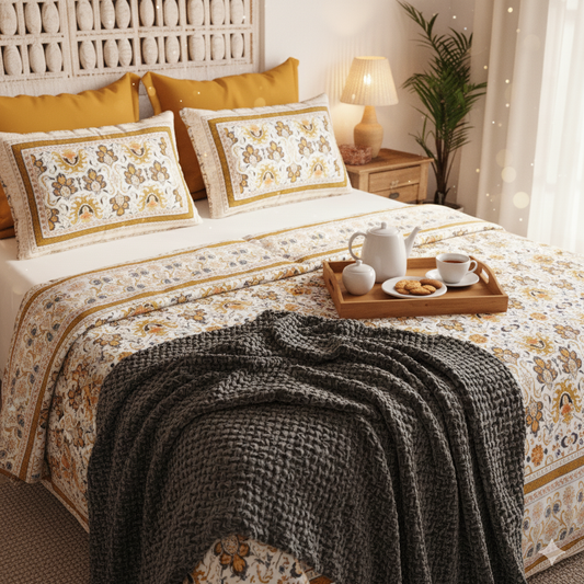 Zari Jaipuri Block Print - 400 TC - King Size (108 x 108)