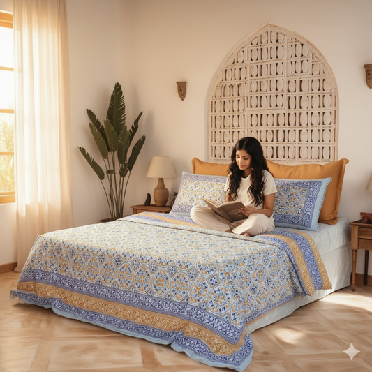 Zaika Jaipuri Block Print - 400 TC - King Size (108 x 108)