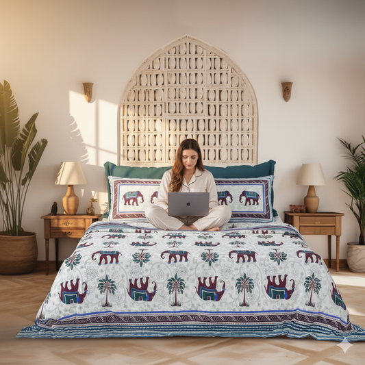 Adaa Jaipuri Block Print - 400 TC - King Size (108 x 108)