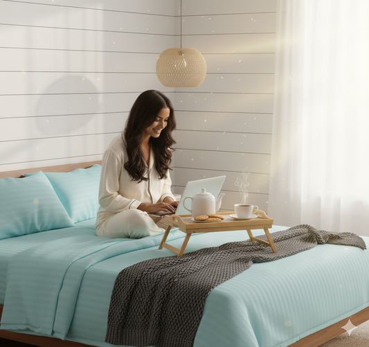 Blue Plain Premium King Size Bedsheet (108" x 108") 300 TC