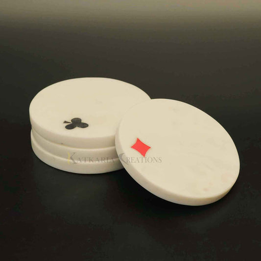 Marble Card Tea Coasters Set of 4 (Marble & Semi Precious Inlay Stone)