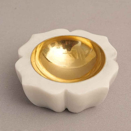 Petal Tea Light Holder Set of 2 (Marble & Brass)