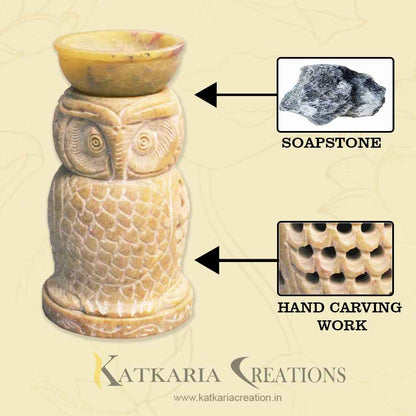 Owl Aroma Oil Diffuser With Free Essential Oil and Candles (Marble Soapstone)