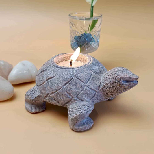 Tortoise Tea Light Holder (Black Marble Soapstone)