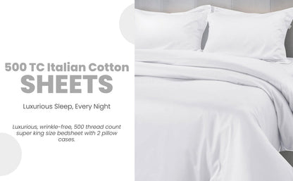 White Cotton Italian Cotton King Size Bedsheet (108" x 108") 500TC