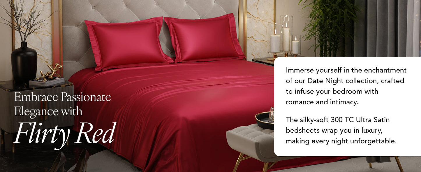 Red Silk Plain Premium King Size Bedsheet (108" x 108") 400 TC
